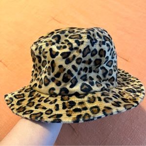 Leopard print bucket hat.